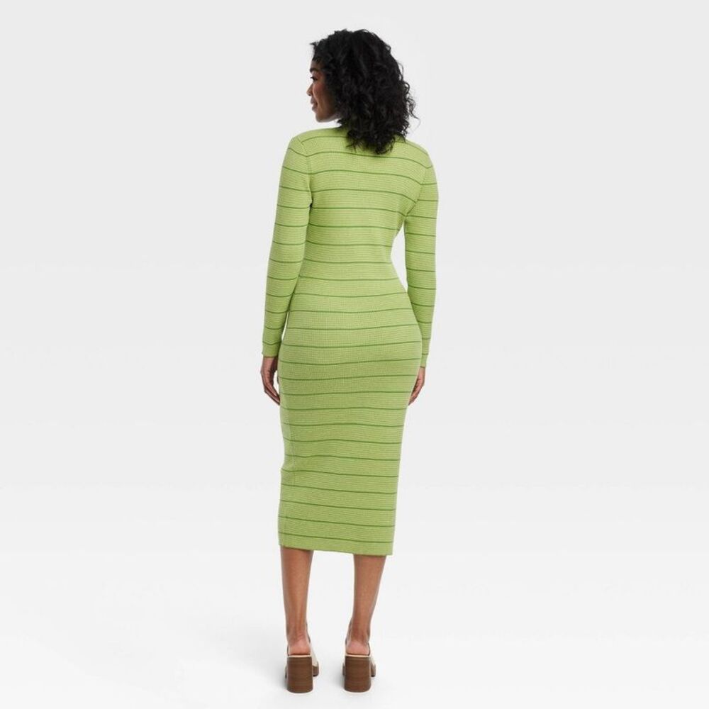 Women's High Neck Midi Knit Dress Long Sleeve - Picture 2 of 4